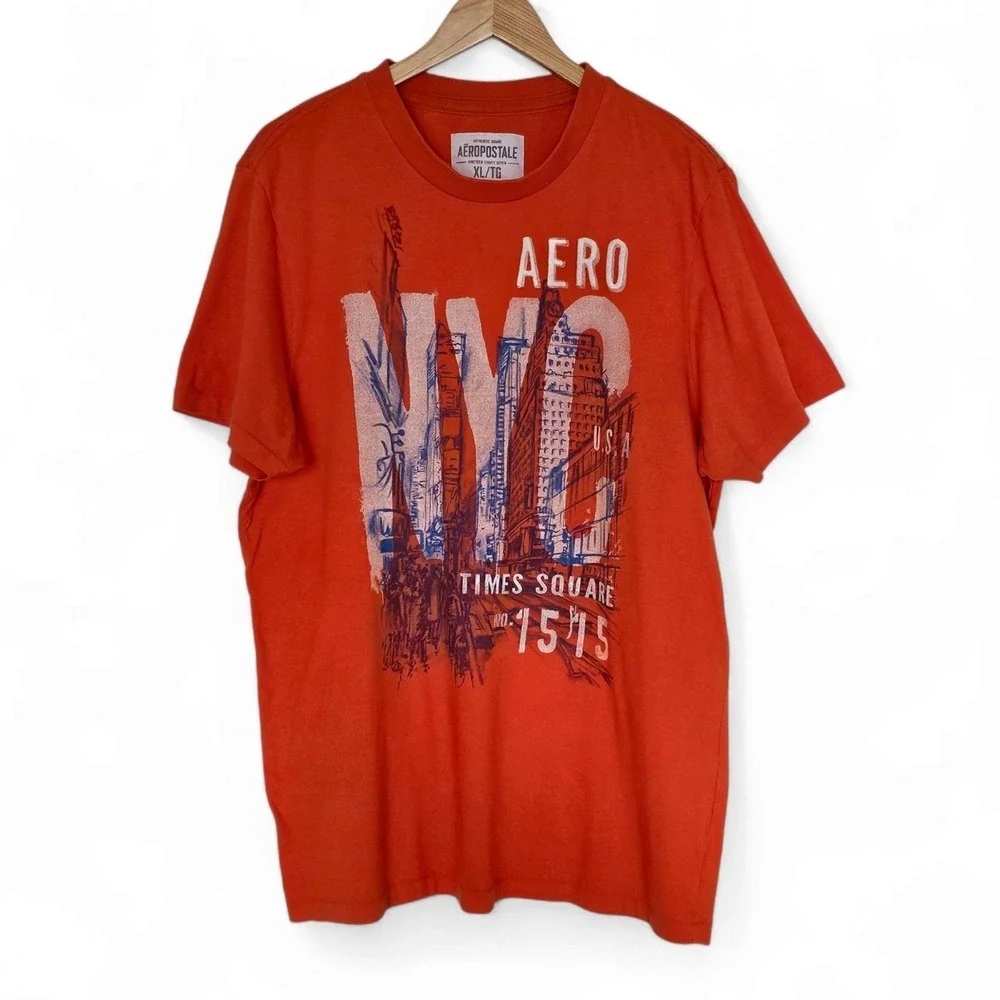 Vintage Y2K 90s Aeropostale T-Shirt Mens Size XL Orange NYC Times Square Graphic